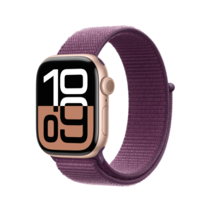 Alternative view of Apple Watch Series 10 GPS 42mm Rose Gold Aluminium Case with Plum Sport Loop Band