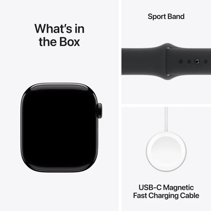 Apple Watch Series 10 GPS 46mm Jet Black Aluminium Case with Black Sport Band - M/L - Image 8
